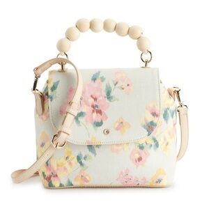 New! Bohemian Floral Beaded Wood Top Handle Small Satchel Crossbody Bag